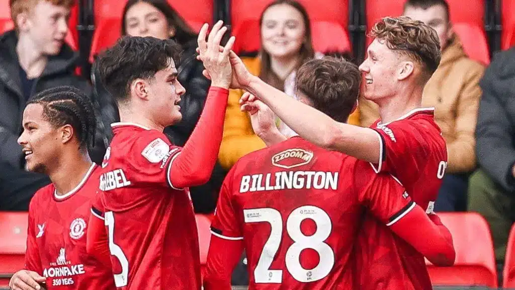 Crewe Alexandra players celebrate a goal